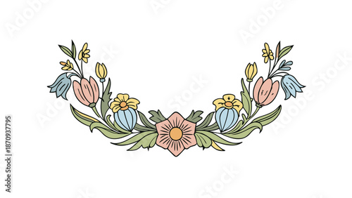 Vibrant floral wreath with colorful flowers and leaves