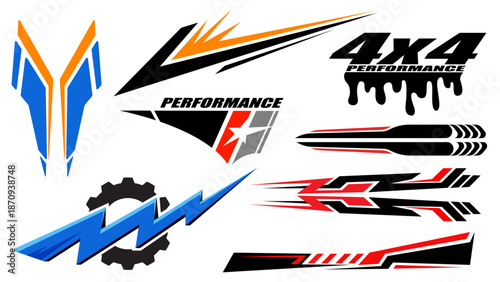 Car decals design. Set of vector stickers and labels. Geometric abstract striped car wrap vinyl decal.