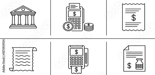 Set of vector church icons featuring digital display screens and mobile phone keypad buttons for wireless communication technology