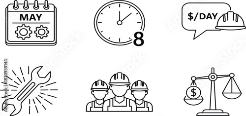 A set of vector icons for design featuring a cartoon illustration of a vintage clock and stopwatch symbol to represent a business deadline or computer time concept