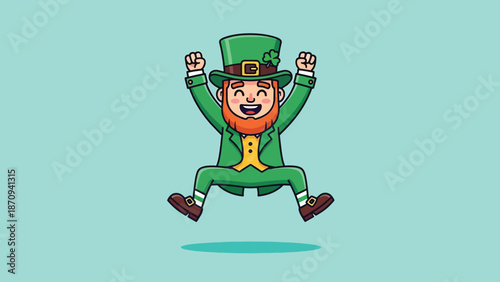 Happy Leprechaun Jumping with Joy on St Patricks Day.