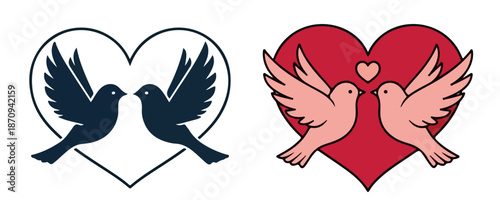 Love birds with heart symbol representing romance and affection illustration
