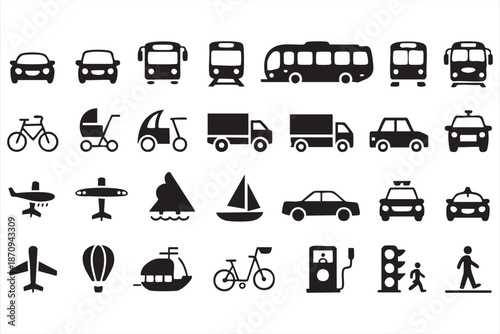 Logistics and Delivery Vehicle Icons for Fleet Management, Transport Systems