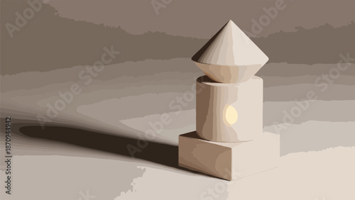 A 3D rendering of a beige, pyramid-topped monument on a square base