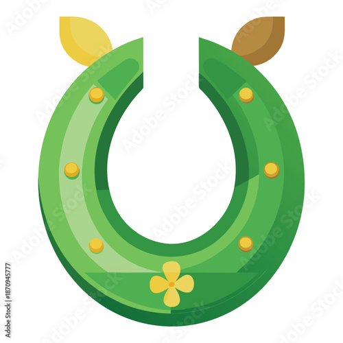 Lucky horseshoe with green clover leaf symbol illustration representing good luck and fortune on a clean background