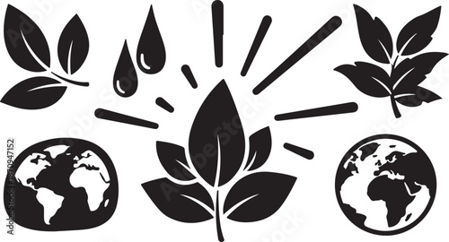 Eco Friendly Earth Globe with Leaves and Water Drops