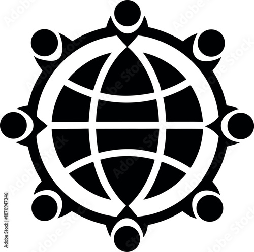 Teamwork and leadership concept with people holding up a pyramid and sun symbol.