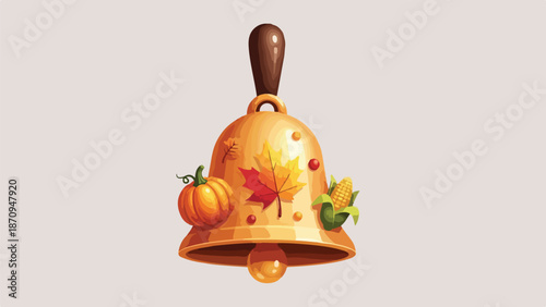 A bell decorated with autumn leaves and vegetables