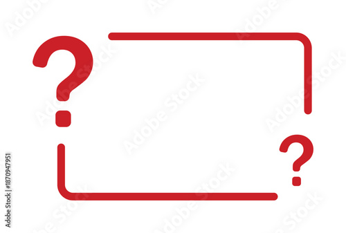 Red question mark frame with white background and bold design.