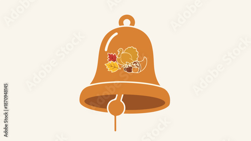 A bell with fall leaves and a turkey