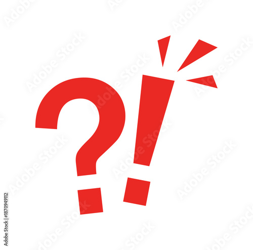 Red exclamation and question marks on white background.