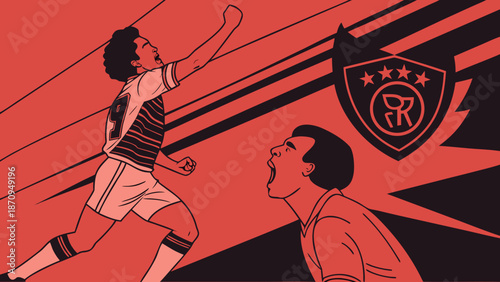 A fashion illustration of a woman in a red dress with a sword in the city creates a silhouette vector poster for beauty and art