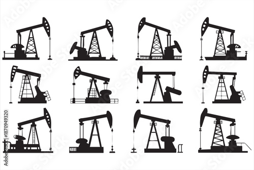 Pumpjack and Derrick Symbols for Petroleum Marketing Templates