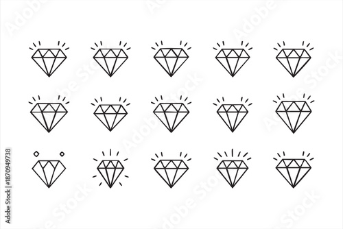 Luxury Diamond Line Icons for Engagement Rings, Wedding Marketing