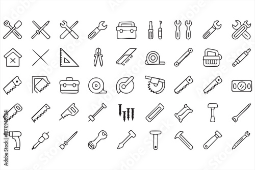 Workshop Equipment Line Icons for Handyman Websites, UI Kits