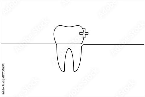 Continuous one line art drawing of tooth concept. Simple dental human tooth line art vector illustration