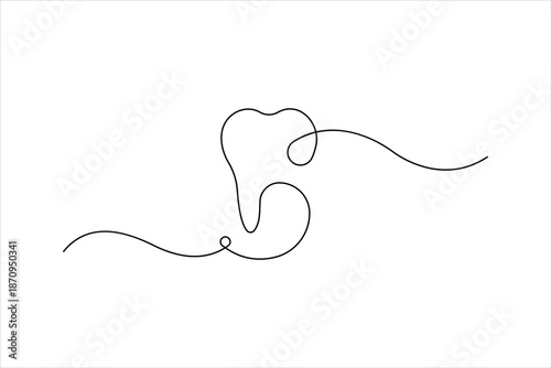 Continuous one line art drawing of tooth concept. Simple dental human tooth line art vector illustration