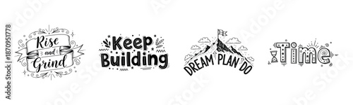 Motivational typography designs with uplifting messages and creative illustrations