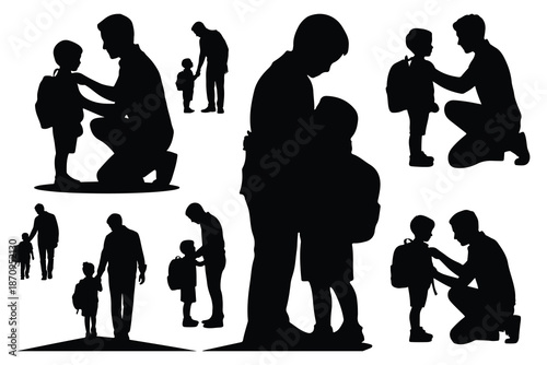 Silhouettes of Adults and Children in Various Interactions
