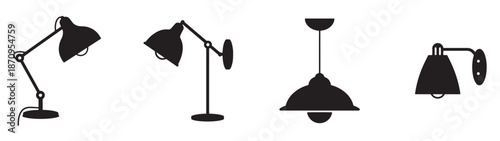 Desk lamp silhouette clipart bundle. Vector illustration.