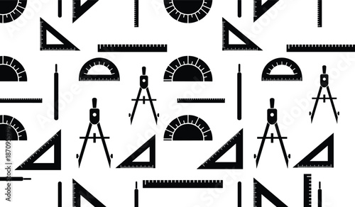Vector set of drafting and geometry tools icons with rulers, protractors, set squares, compasses and drawing instruments for education and design