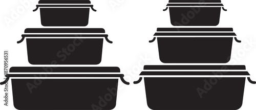 Plastic Food Storage Containers Silhouette Icons for Kitchen Organization and Meal Prep Solutions