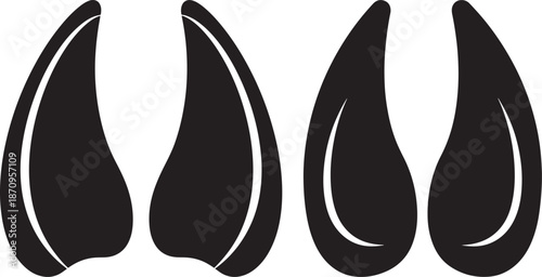 Black silhouette animal hoof or claw tracks, vector illustration of wildlife footprints for tracking, hunting, and nature exploration concepts.