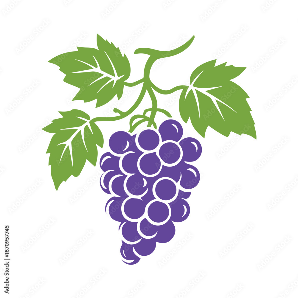 Fototapeta premium Grapes icon black and white background design. silhouette style, vector illustration.