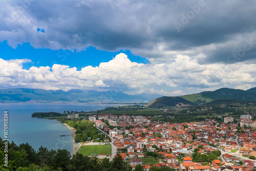 Εκτύπωση καμβά View of the  Lake Ohrid and city of Ohrid from Samuel's Fortress, North Macedoni