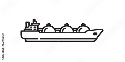 LNG tanker vector icon, liquefied natural gas transport symbol, black outline and filled style, isolated on transparent background, minimalist vector design for UI, web, and print.