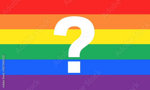 Questioning flag with rainbow stripes and a large question mark, vector