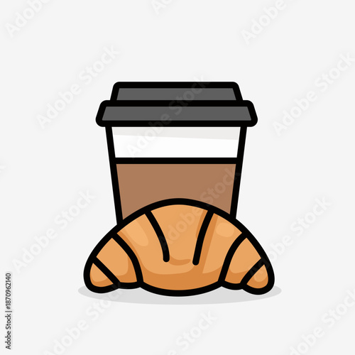 Coffee cup with croissant, flat design