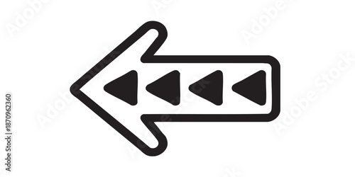 Arrow vector icon, left direction symbol with four triangular pointers, navigation and direction concept, black outline and filled style, isolated on transparent background, minimalist vector design f