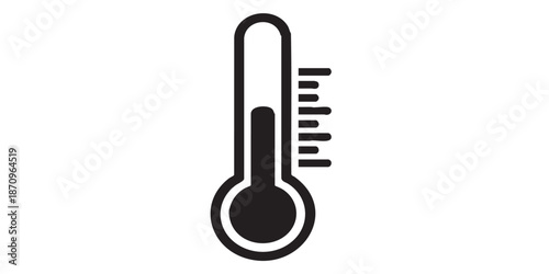Thermometer vector icon, high temperature scale symbol, climate change concept, black outline and filled style, isolated on transparent background, minimalist vector design for UI, web, and print.