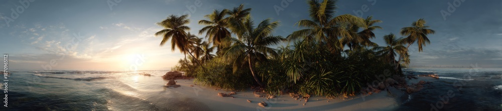 Fototapeta premium Tranquil tropical island scenery beach sunset hdr panoramic view