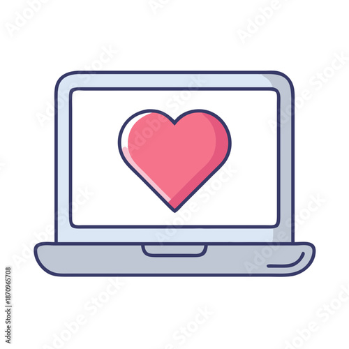 Laptop with heart icon for online dating website love connection and virtual relationship concept