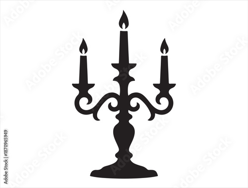 Candle Stand Icon in silhouette white background.