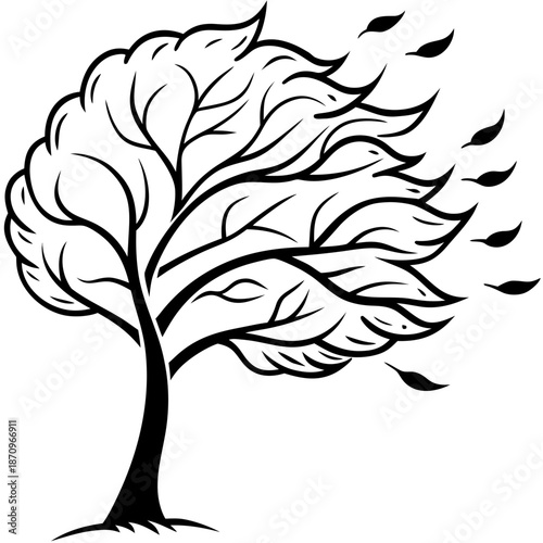 Wind swept tree in black and white Vector