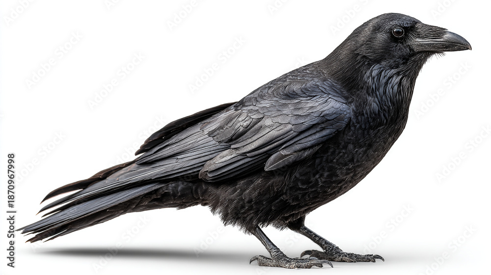 Obraz premium Black raven crow profile portrait isolated on white background