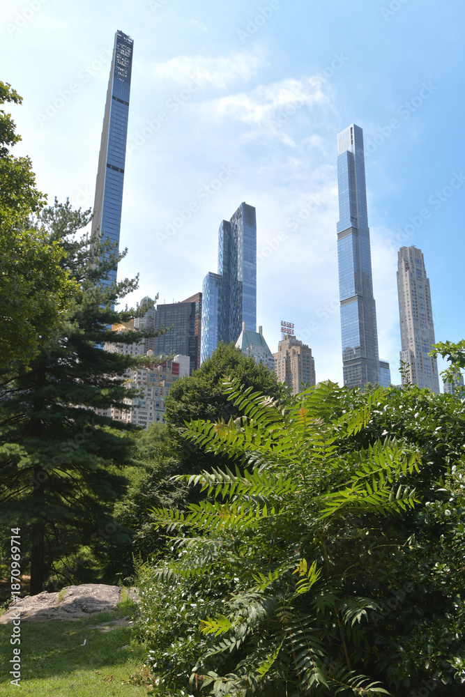 Fototapeta premium Central Park is the largest public park in the borough of Manhattan, New York. It is located in Uptown and is surrounded by the spectacular Manhattan skyline.