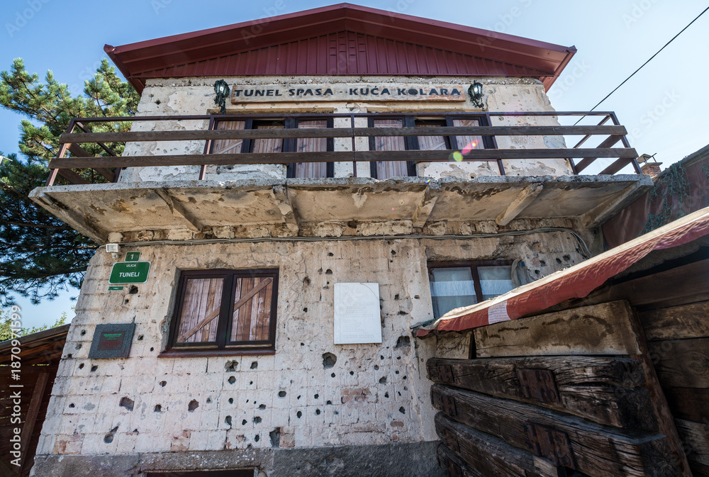 Fototapeta premium Sarajevo, Bosnia and Herzegovina - August 24, 2015: Museum of underground tunnel constructed by Bosnian Army during the Siege of Sarajevo
