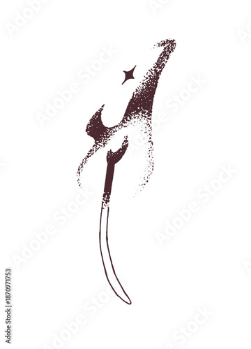 Burning match stick tattoo design. Retro sketch of matchstick with fire and magic sparks. Tatto of  mystic ignition, combustion. Hand drawn outline isolated vector illustration on white background.