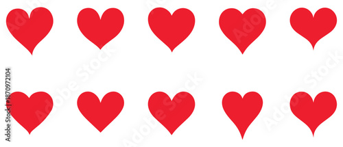 Set of hearts love on a white background. Vector illustration in flat style.