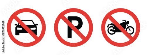 No parking traffic sign illustration with car and bike prohibition icons, perfect for urban planning, road safety, restricted parking zones, city signage, 