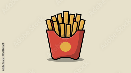 Delicious french fries in a red container with a yellow circle