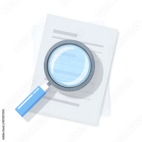 Magnifying glass over document analyzing text and information