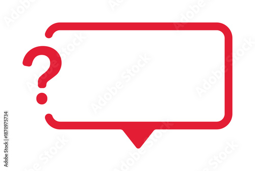 Red speech bubble with question mark inside frame.