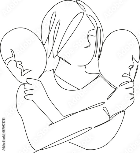 One continuous single drawing line art flat doodle mask, girl, woman, face, young, adult, black, carnival, theatre. Isolated image hand draw contour on a white background, hand drawn, not AI