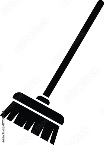 Black broom icon for cleaning and sweeping