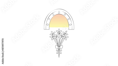 Minimalist line art bouquet flowers with rainbow